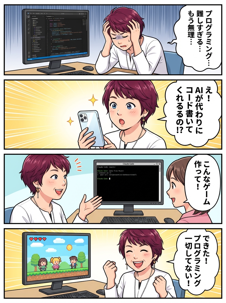 AIでゲーム開発を始める4コマ漫画
