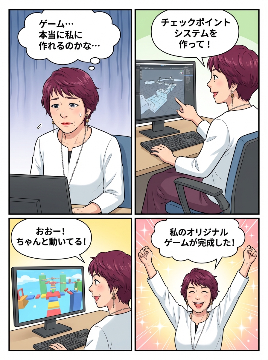 初めてのゲーム制作を描いた4コマ漫画